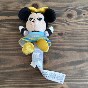 Disney 50th Anniversary Minnie Mouse Plush 6” Yellow Bow Striped Dress